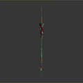 Fantasy Decorative Weapon with Long Green Handle Red Serpent Details and Ornate Top Design