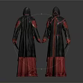 Hooded Gray Red Long Robes With Belt And Red Trim Design