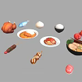 Assorted Delicious Food Selection With Roast Chicken Fish Sausage Ramen Shrimp Crab Apples And Sushi