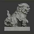 Traditional Stone Lion Sculpture Carving With Intricate Details On Solid Base