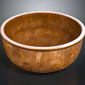 Household Brown Bowl Featuring Carved Patterns and White Rim for Daily Use