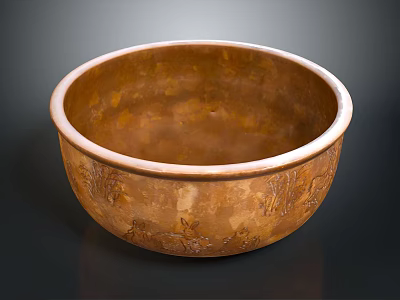 Household Brown Bowl Featuring Carved Patterns and White Rim for Daily Use 3d model