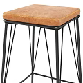 Modern Bar Stools with Brown Stitched Seat and Black Metal Frame Design