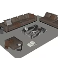 Brown Leather Sofa And Coffee Table Set With Ottoman Side Lamp And Books On Rug