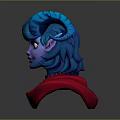 Game Movie Character With Blue Skin Braided Blue Hair Yellow Eyes Blue Horns And Red Cape