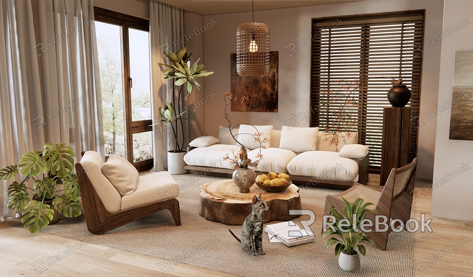 Wind Living Room Sofa Coffee Table Combination Leisure Chair Plant Potted Vase Jewelry Ornaments model