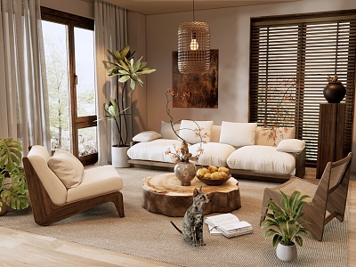 Wind Living Room Sofa Coffee Table Combination Leisure Chair Plant Potted Vase Jewelry Ornaments model