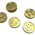 Gold Coin Jewelry With Various Cultural And Currency Symbols And Shiny Finish