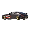 Black Two Door Coupe Car With Gold Wheels And Shark Mouth Graphic