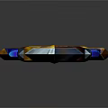 Ornate Fantasy Sword With Golden Accents Blue Gemstones And Red Hilt