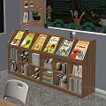 Wooden Kids Bookshelf with Colorful Storybooks and Stuffed Toys in Reading Corner