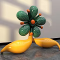 Flower Shaped Public Chair With Green Spotted Petals Orange Center And Yellow Seats