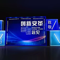 Hi Tech Modern Exhibition Stage Design With Blue Lighting And Digital Displays