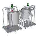 Stainless Steel Industrial Storage Tanks with Metal Frames and Pipe Systems