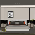 Modern Bedroom Interior With Comfortable Bed Nightstands Decorative Painting Wardrobe Rug And Natural Light
