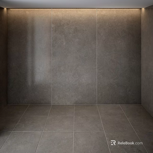 Gray Tiled Interior Space With Smooth Walls And Seamless Floor Design 3d model 