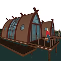 Floating Waterfront Bungalows With Curved Glass Roofs And Wooden Deck Interiors