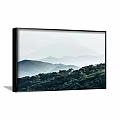 Scenic Landscape Painting With Distant Mountains Lush Forest And Misty Sky