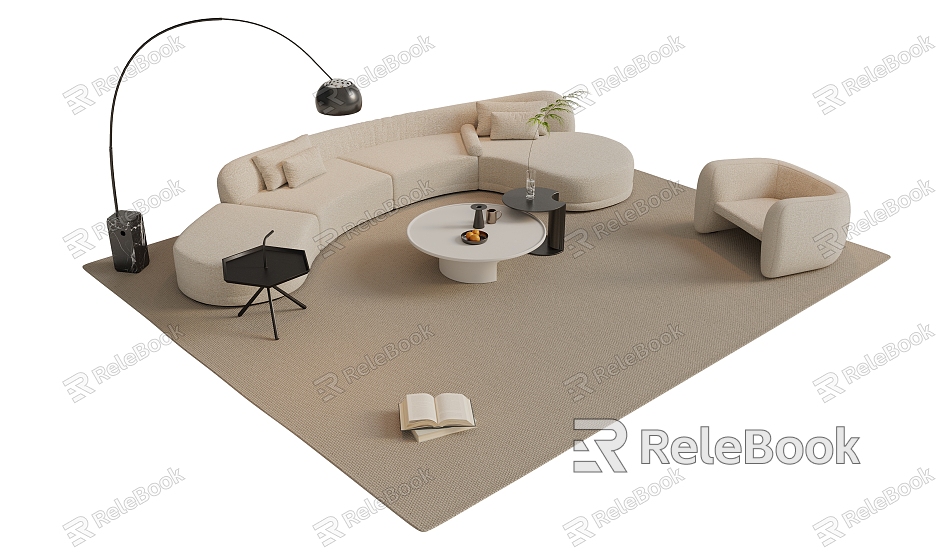 Modern Sofa Coffee Table Combination Decorations Ornaments Single Casual Chair Multi-person Sofa Side Carpet model