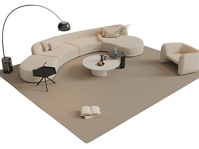 Modern Sofa Coffee Table Combination Decorations Ornaments Single Casual Chair Multi-person Sofa Side Carpet model