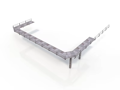 Modern Industrial Elevated Walkway Structure With Metal Railings And Support Columns 3d model