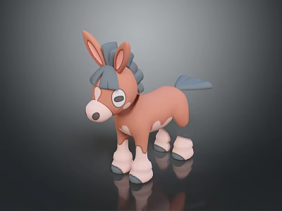 Cartoon Donkey Character 3D Model With Brown Body Gray Mane And White Hooves 3d model