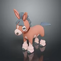 Cartoon Donkey Character 3D Model With Brown Body Gray Mane And White Hooves
