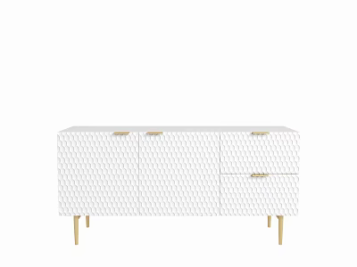 Modern White Sideboard Featuring Geometric Pattern And Gold Metal Legs With Storage Cabinets And Drawers 3d model