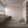 Modern Light Beige Full Height Wardrobe With Glass Display Area For Cozy Minimalist Bedroom Interior
