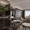 Modern Living Dining Room Interior Design With Sofa TV Wall And Green Plant