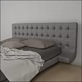 Gray Tufted Headboard Double Bed With Neutral Bedding In Modern Bedroom