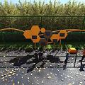 Outdoor Sports Equipment with Yellow Hexagonal and Orange Curved Structures in Park for Children Playing