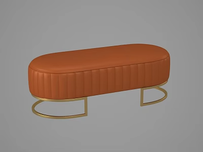 Modern Orange Leather Ottoman with Stitched Design and Gold Metal Frame 3d model