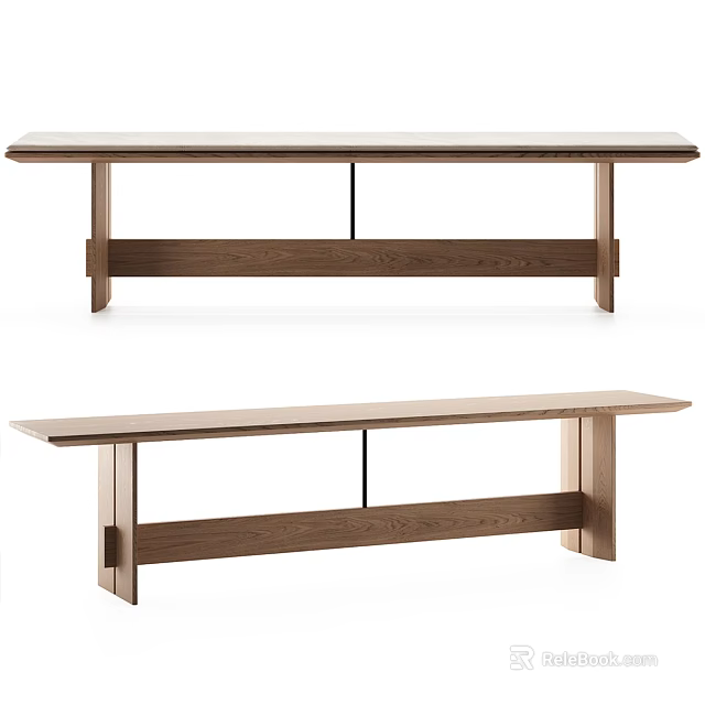 Simple Modern Public Bench Wooden Design With Flat Seat And Sturdy Support Legs 3d model 