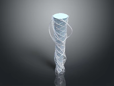 Cartoon Style Scene With White Twisted Lines Column Structure On Dark Background Shiny Reflection 3d model