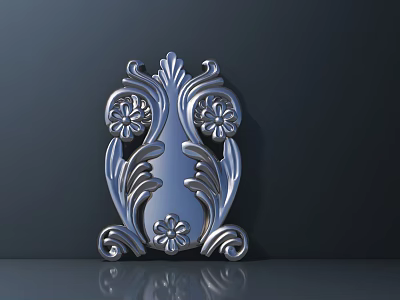 Silver Metal Carved Decorative Ornament With Floral Patterns And Curled Leaves 3d model