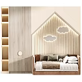 Cozy Kids Bed with House Shaped Headboard Decorative Cloud Lights Light Wood Storage