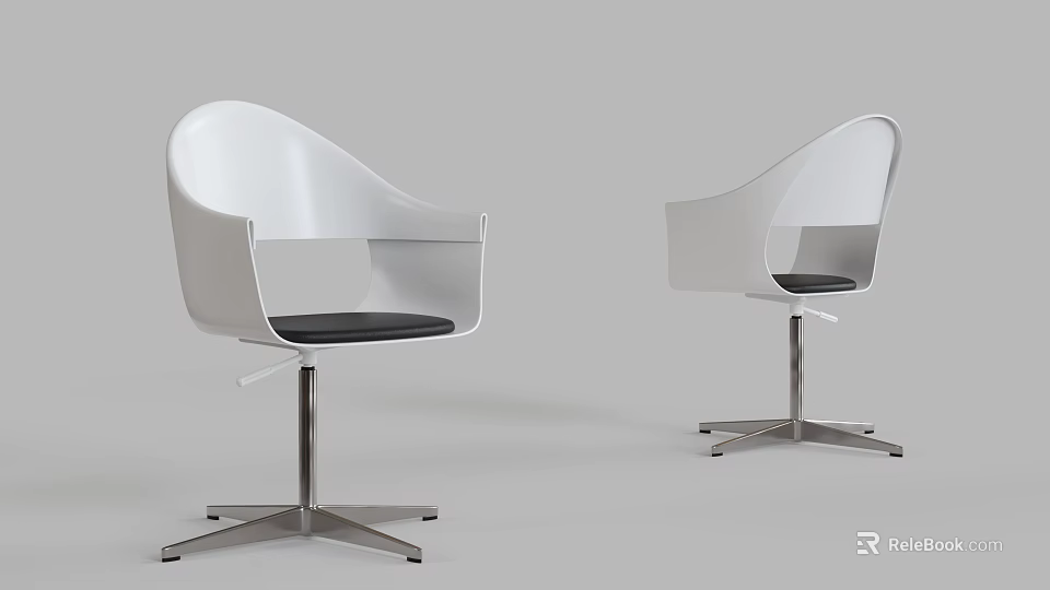 Modern Office Chair Featuring White Frame Black Seat Curved Backrest And Metal Five Star Base 3d model 
