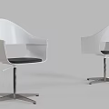 Modern Office Chair Featuring White Frame Black Seat Curved Backrest And Metal Five Star Base