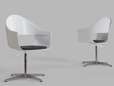 Modern Office Chair Featuring White Frame Black Seat Curved Backrest And Metal Five Star Base 3d model