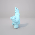 Light Blue Cartoon Character Sculpture With Round Body Holding Ball And Small Sphere