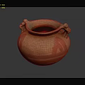 Ancient Pottery Jar with Animal Shaped Handles and Red White Stripes Design