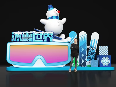 Ice and Snow World Photo Check-in Spot with Snowman Skis Goggles and Decorations 3d model