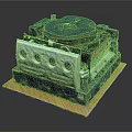 Entertainment Appliance Internal Structure Featuring Blue Turntable Silver Components And Wooden Base