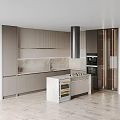 Modern Kitchen Interior With Black Range Hood Marble Backsplash And Wine Cooler 3d model