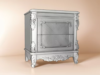 Classical Decorative Cabinet with Ornate Carved Details Wooden Surface Elegant Doors and Intricate Legs 3d model