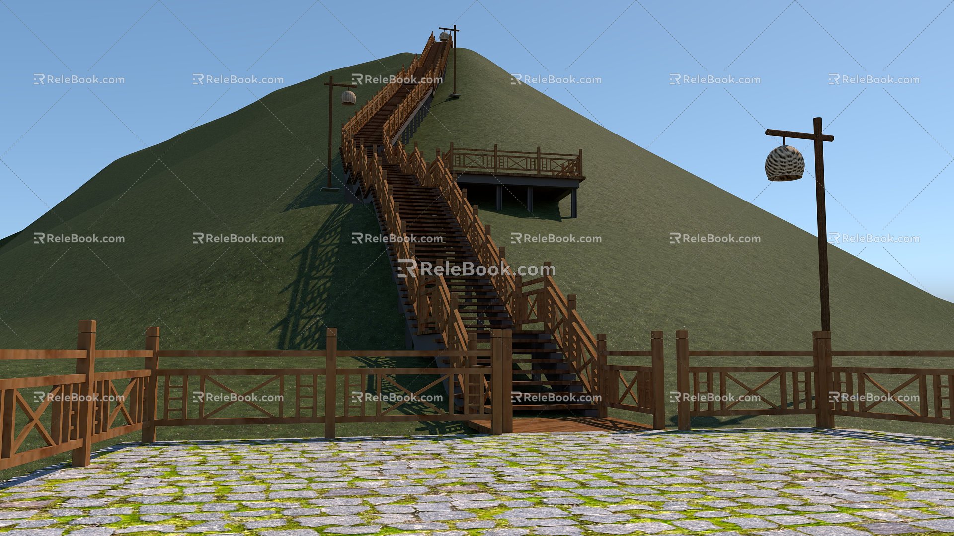 Forest climbing wooden plank road 3d model