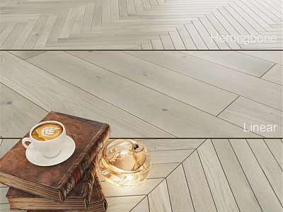 Wooden Flooring Design With Herringbone Linear Patterns Vintage Book And Coffee Cup 3d model