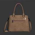 Tan Leather Handbag With Top Handles Shoulder Strap And Front Zip Pocket