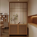 Modern Minimalist Living And Dining Room With Beige Sofa Rattan Pendant Light And Green Plants